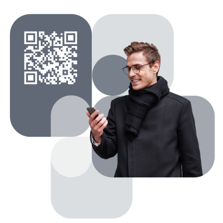 Man scanning a QR code with his smartphone, facilitating a seamless digital interaction or transaction